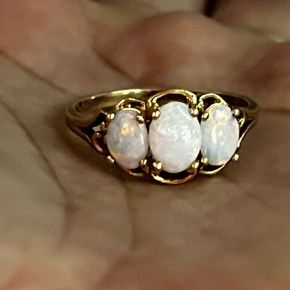 Elegant 14K Yellow Gold Triple Opal Ring